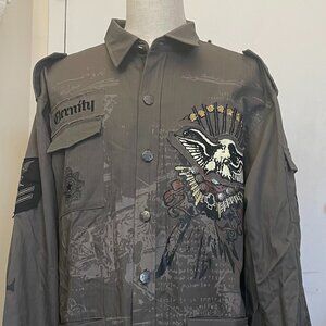 Eternity Men’s Military Graphic Jacket Eagle Studded Button Army Style Coat Size